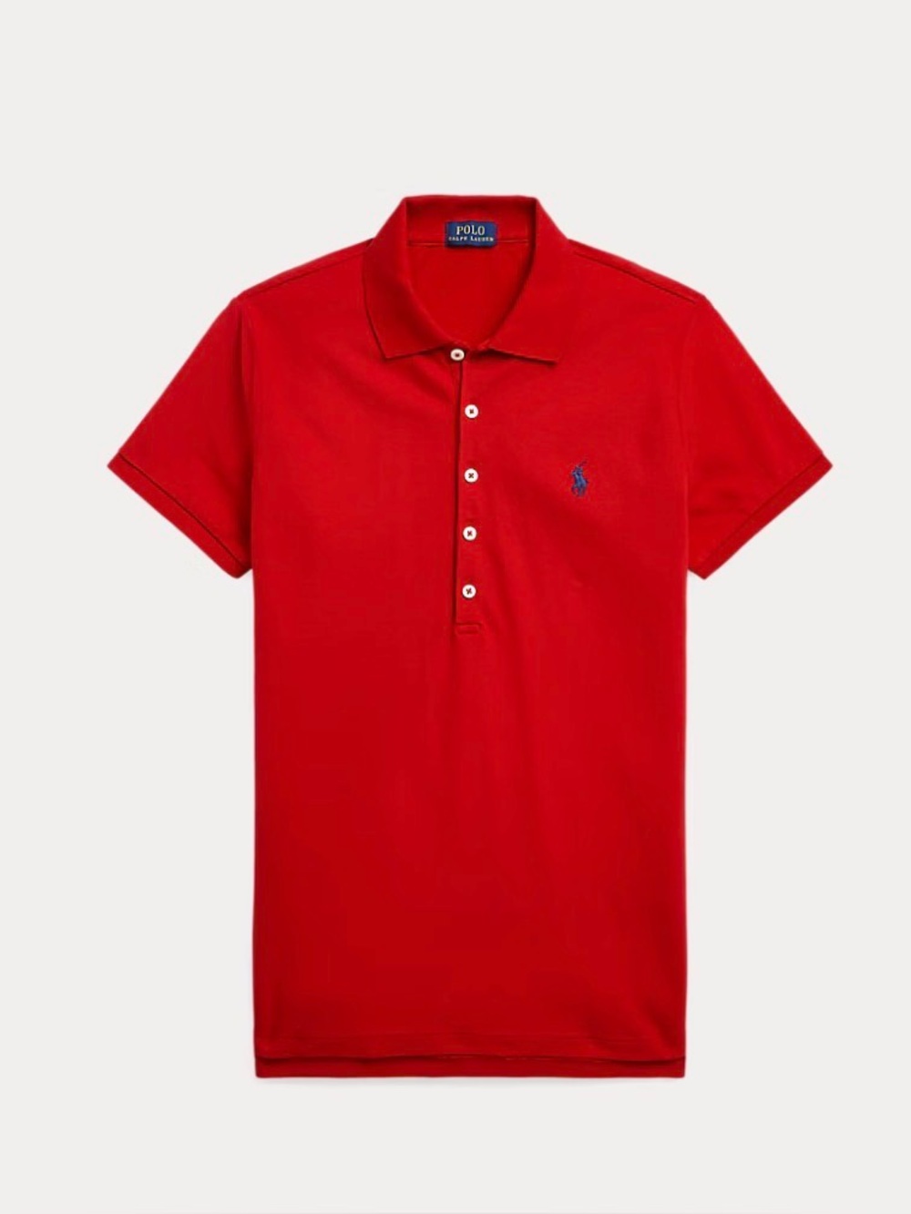 Polo Ralph Lauren Red slim Fit shirt Short-Sleeve Polo with Navy Logo - Picture 2 of 8